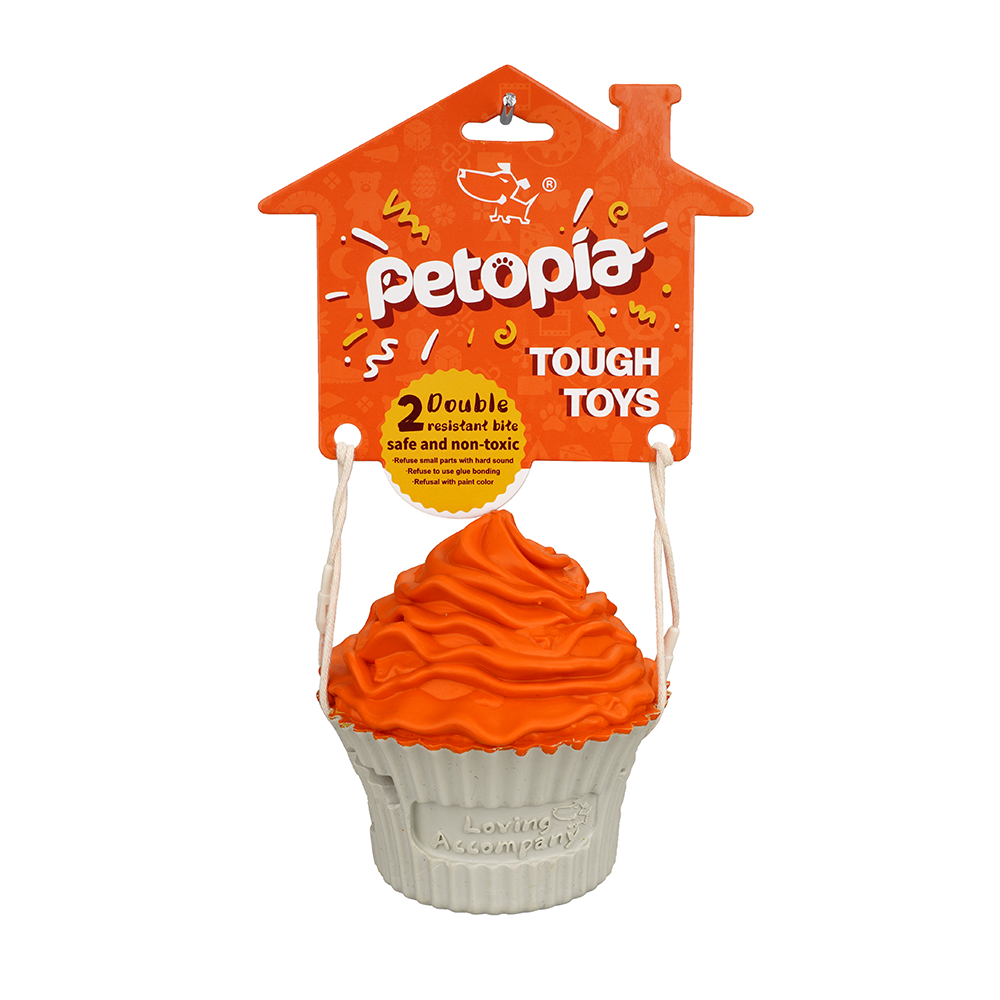 Petopia Ultra Tough Dog Toy Pup Cake – front with retail hang tag
