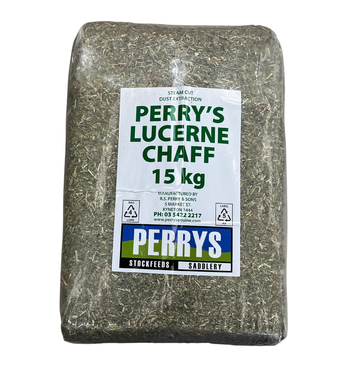 Perrys Lucerne Chaff 15kg bag, front of pack shot
