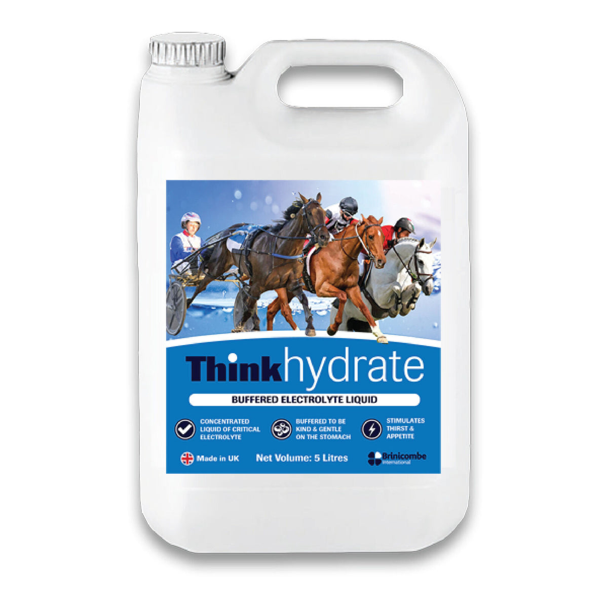 Brinicombe Think Hydrate Buffered Electrolyte Liquid for Horses front of pack