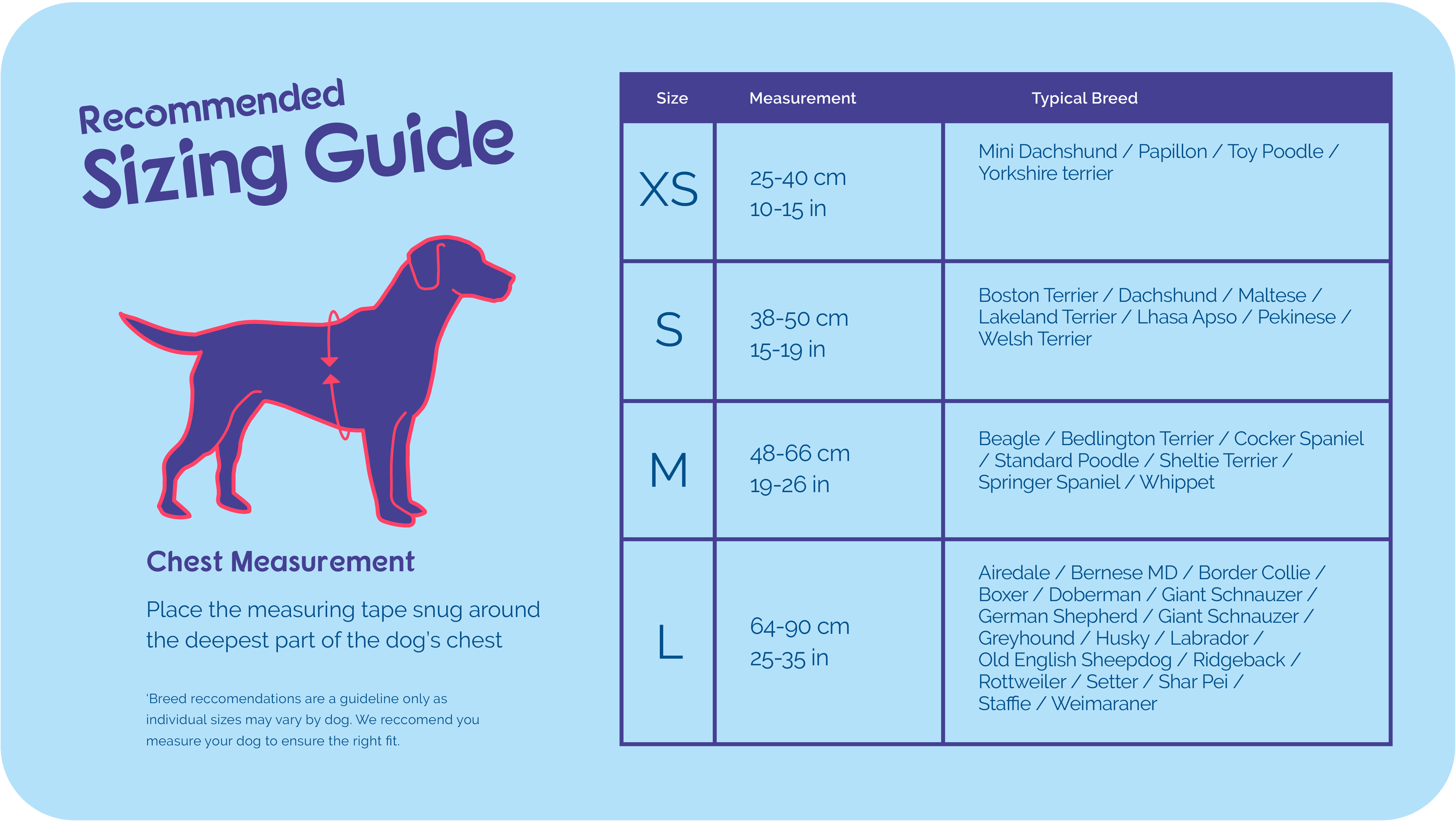 Halti Walking Harness size guide – chest measurements and typical breeds XS to L | PeekAPaw