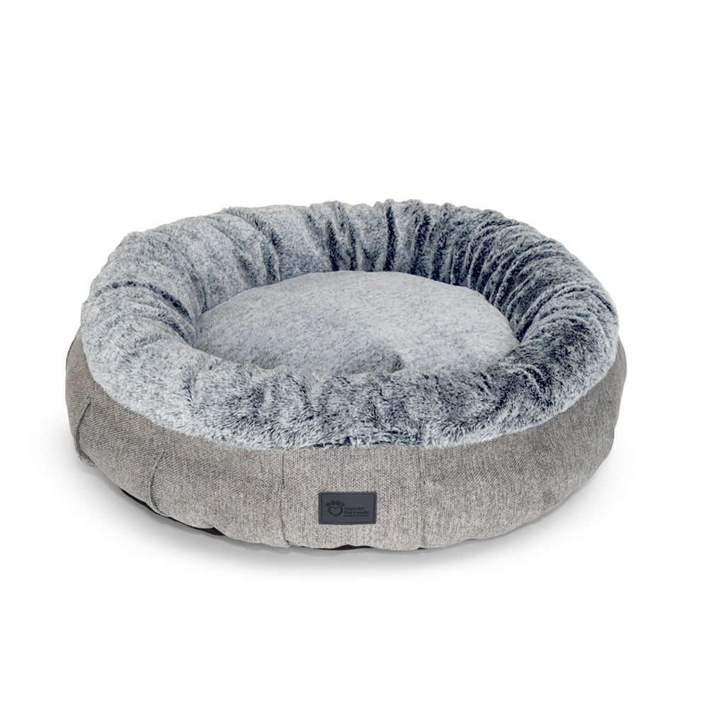 Superior Pet Goods Harley Dog Bed in Harlow Grey with Artic Faux Fur