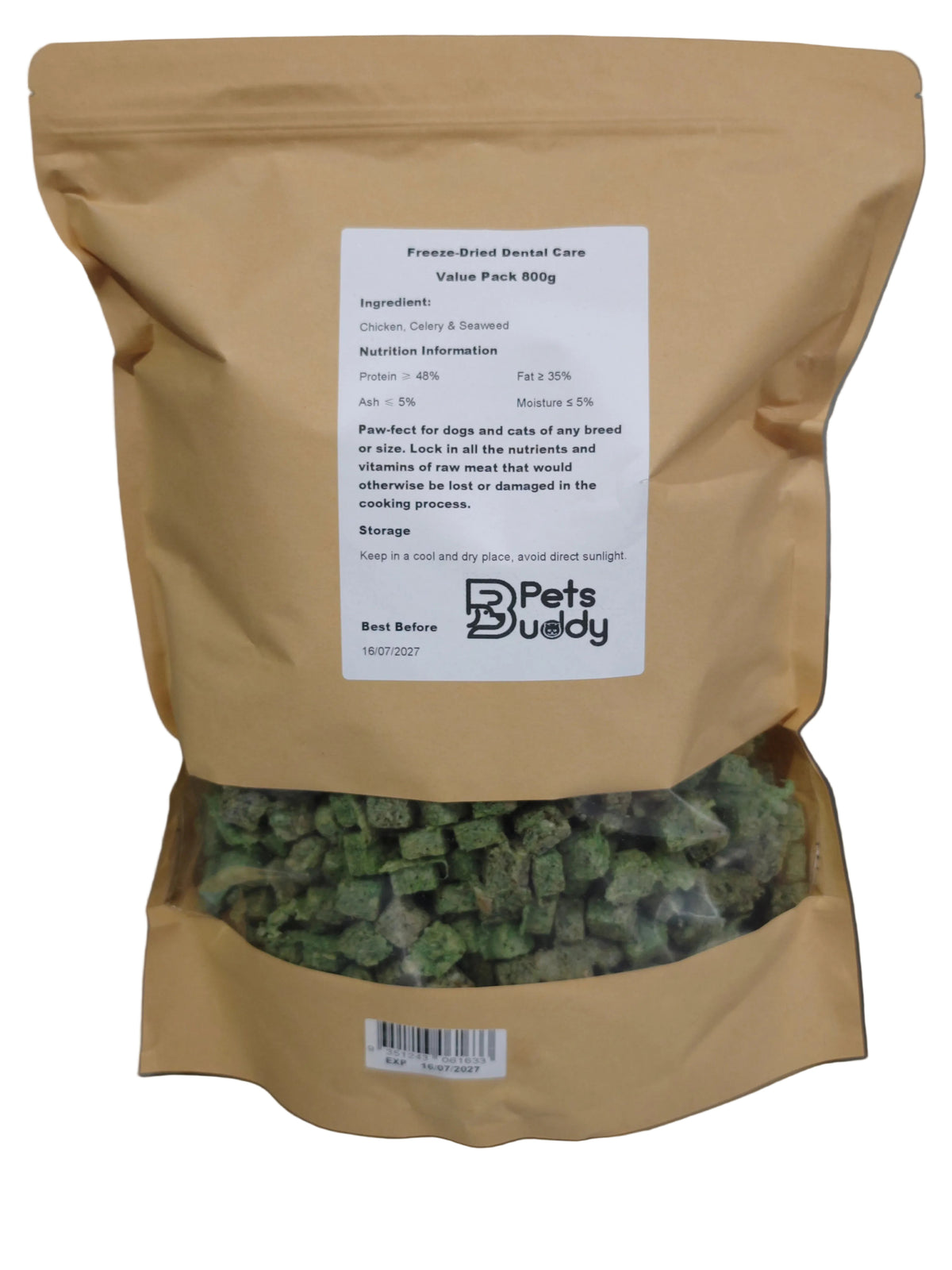 PetsBuddy Dental Care celery and seaweed freeze-dried treats 800g bulk pack