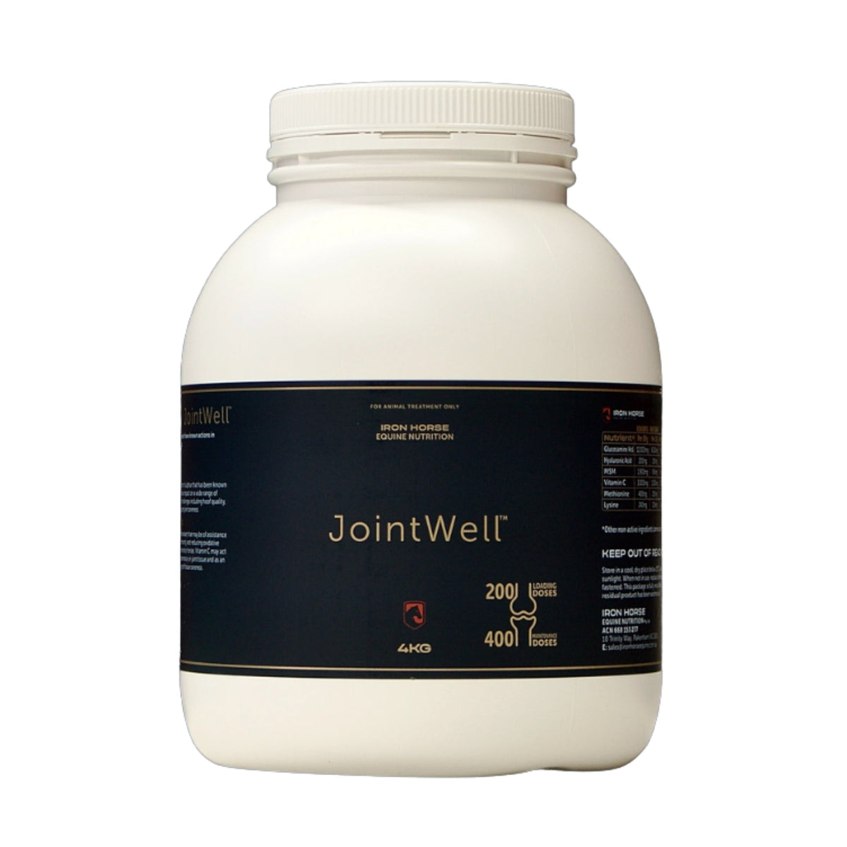Iron Horse Equine Nutrition JointWell pouch showing active ingredients and dosage panel