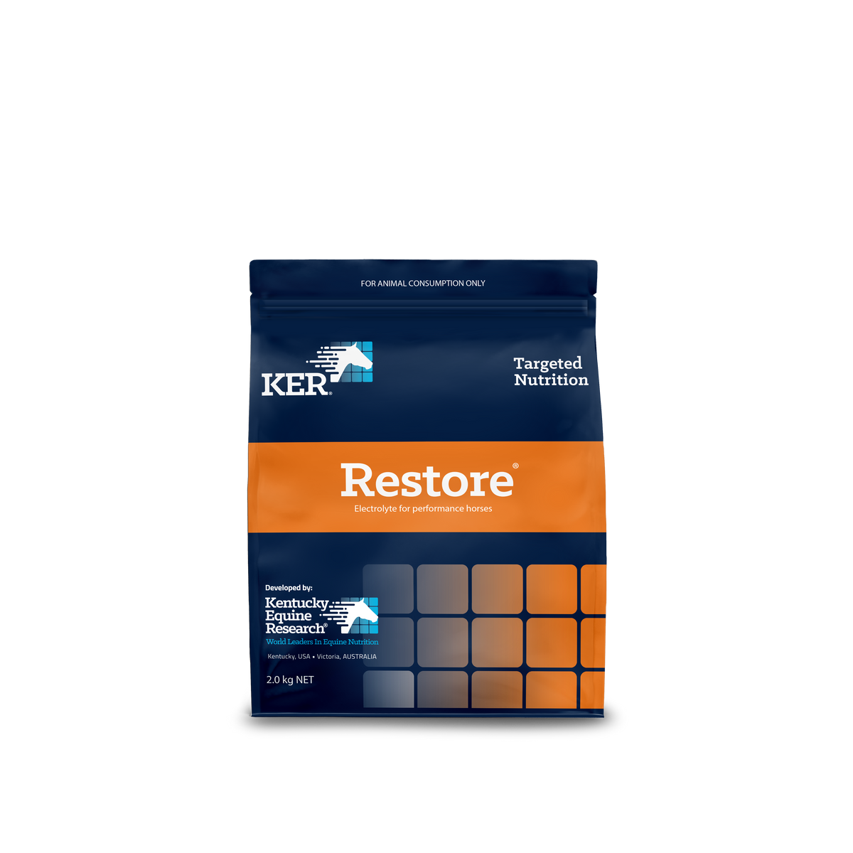 KER Restore 2kg pack, electrolyte replacer matched to horse sweat