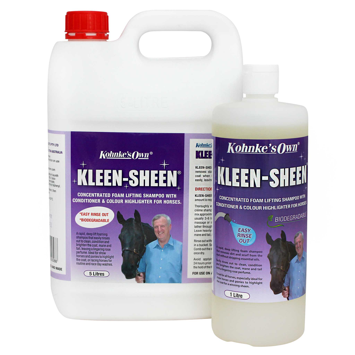 Kohnke's Own Kleen Sheen shampoo and conditioner bottle for horses