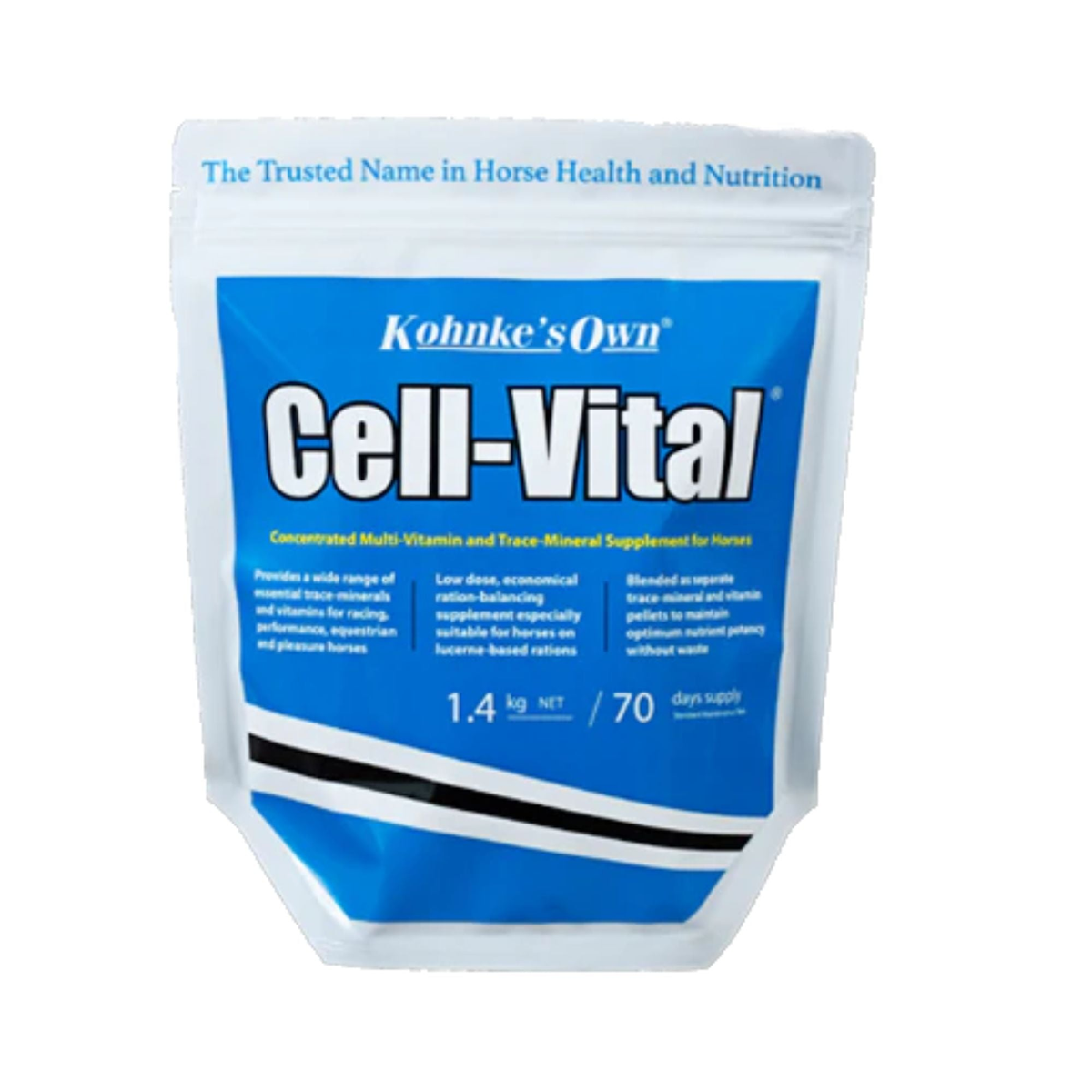 Kohnke's Own Cell-Vital ration balancer for horses, 1.4kg pack front of pack