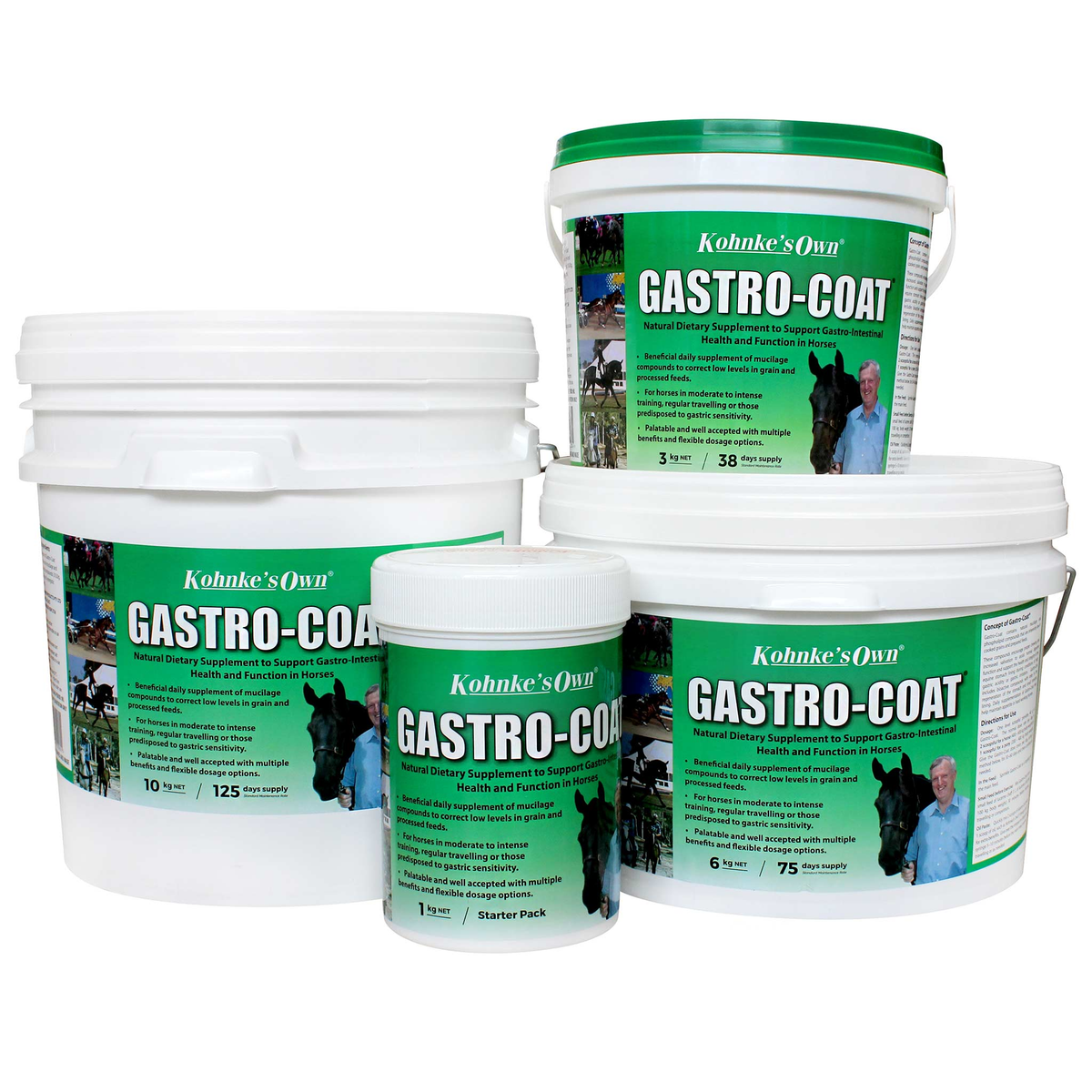 Kohnke's Own Gastro-Coat stomach supplement for horses, front of pack
