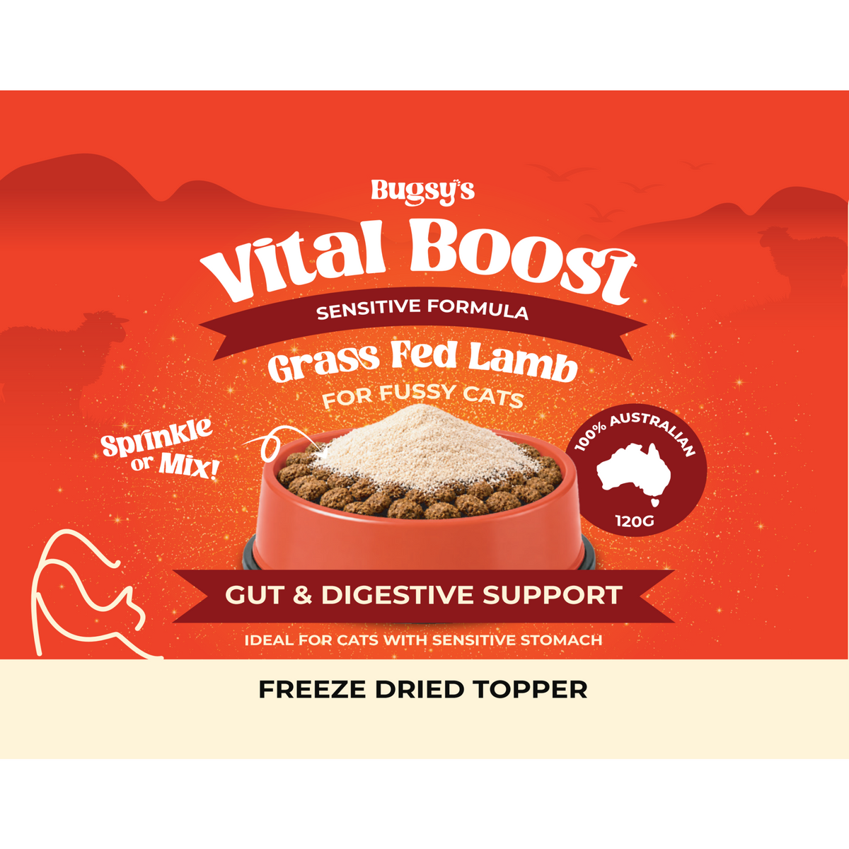 Bugsy's Vital Boost Sensitive Lamb Cat Food Topper 120g