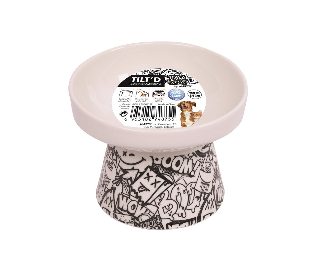 M-Pets URBANSTYLE TILT'D Raised Ceramic Cat Bowl