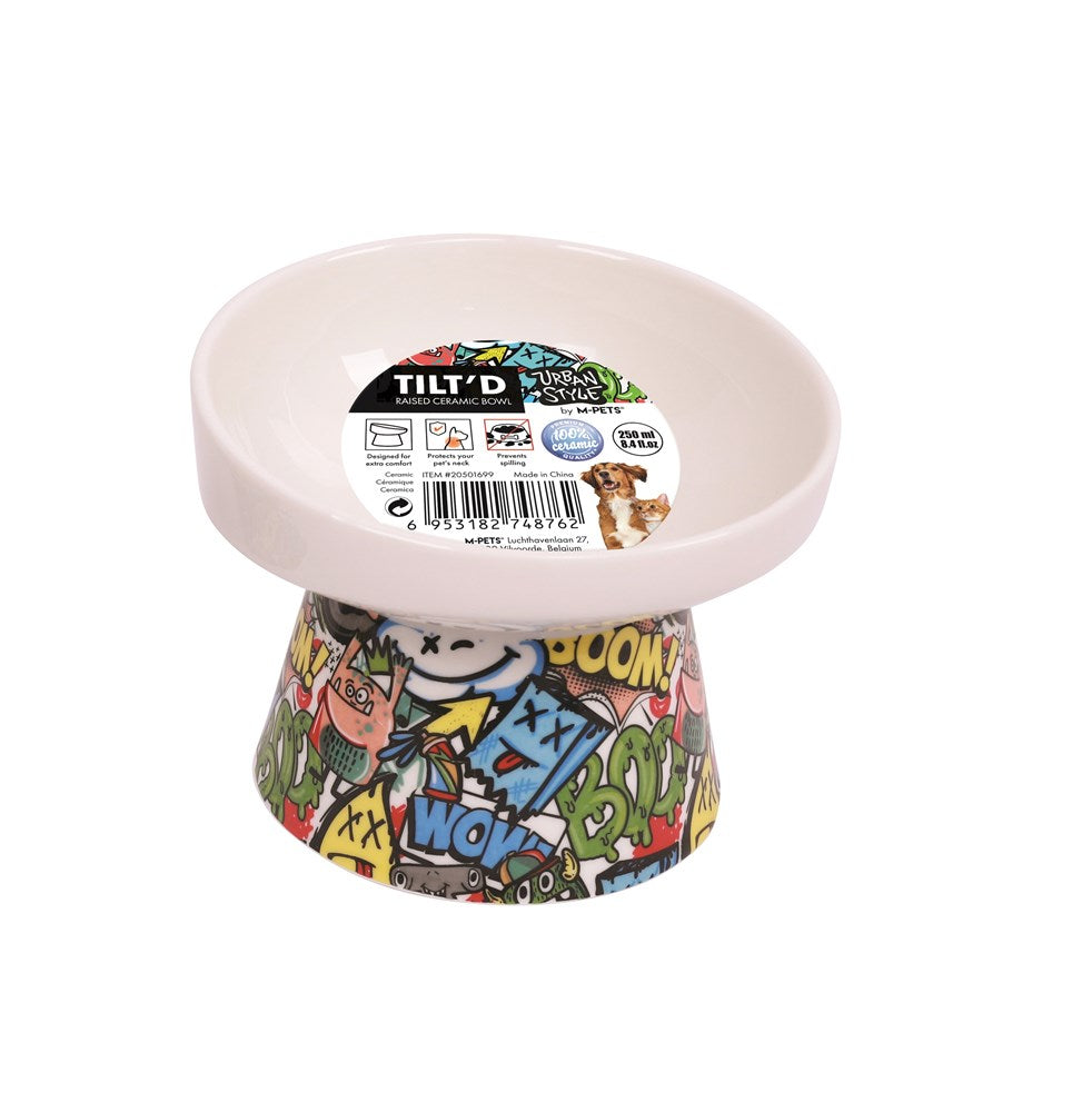 M-Pets URBANSTYLE TILT'D Raised Ceramic Cat Bowl