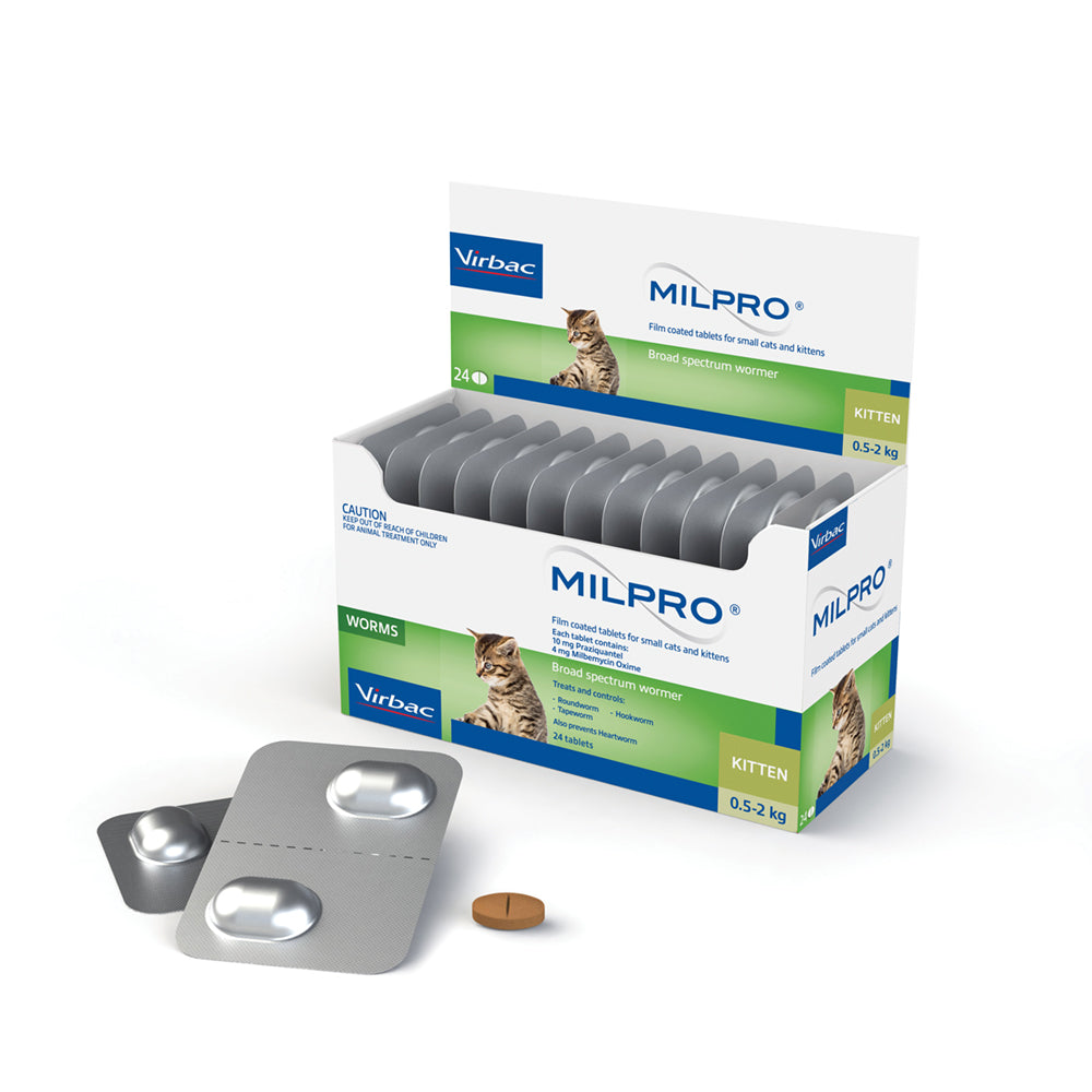 Milpro allwormer for kittens and small cats 0.5-2kg – 24 tablet dispenser box with blister strip