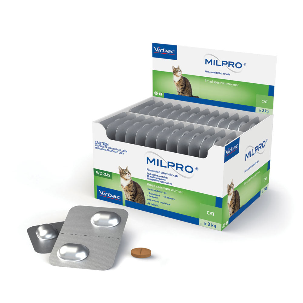 Milpro allwormer for cats 2-8kg – 48 tablet dispenser box with blister strip