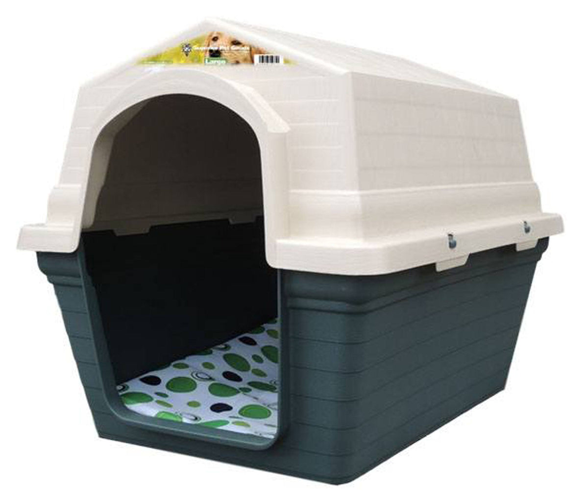 Superior Pet Goods Moulded Plastic Kennel, front view showing the doorway