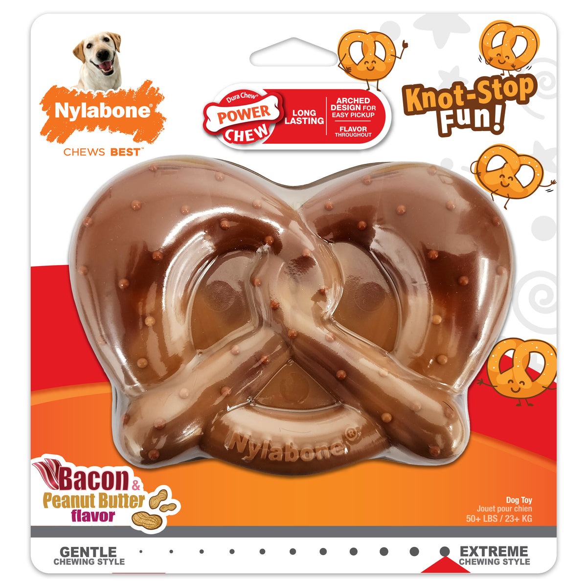 Nylabone Power Chew Giant Pretzel Dog Chew Toy Bacon & Peanut Butter Flavor - Small/Regular