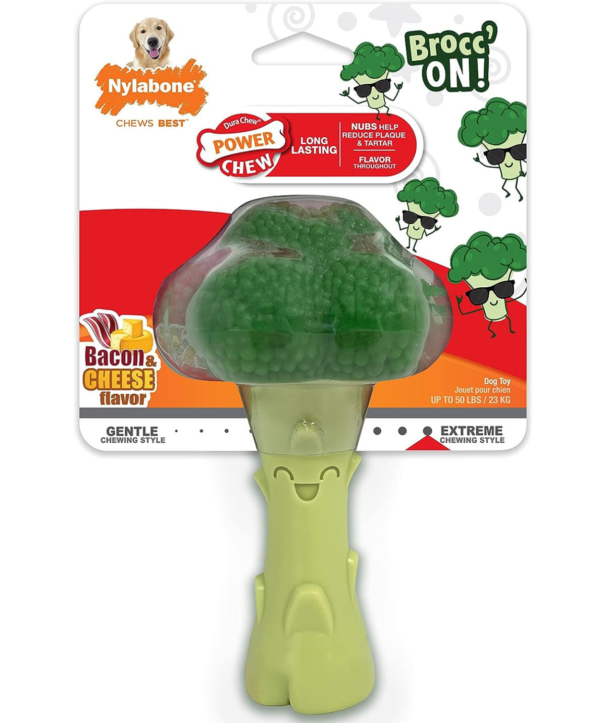 Nylabone Power Chew Dog Toy Broccoli Bacon & Cheese Flavor - Medium/Wolf