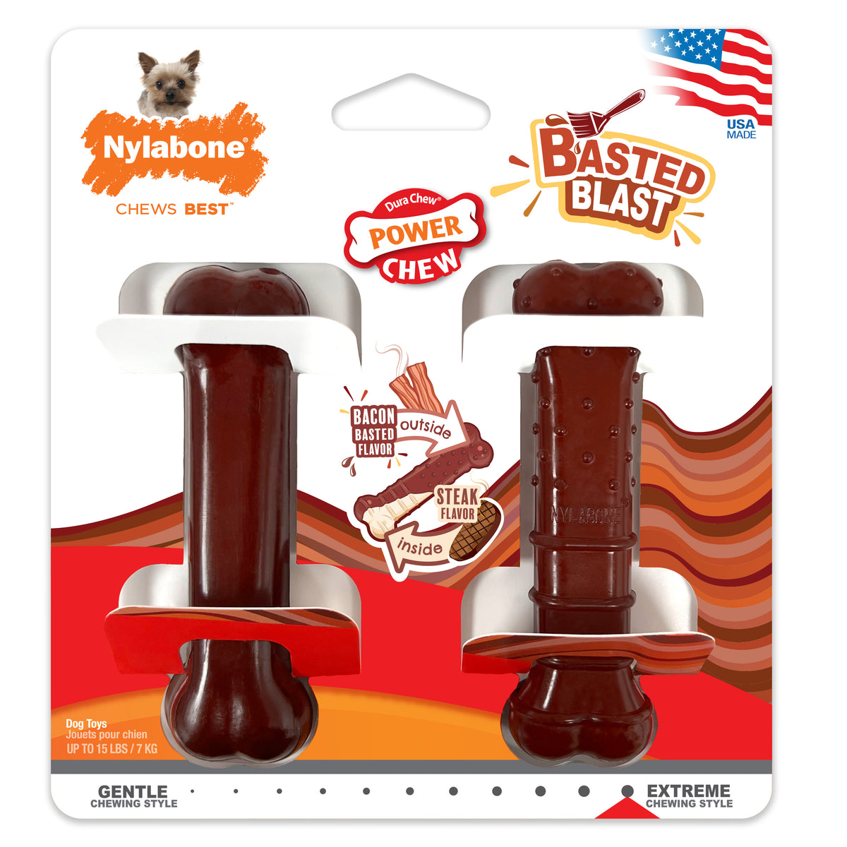 Nylabone Power Chew Basted Blast Original & Tested Bone Chew Toy - X-Small/Petite