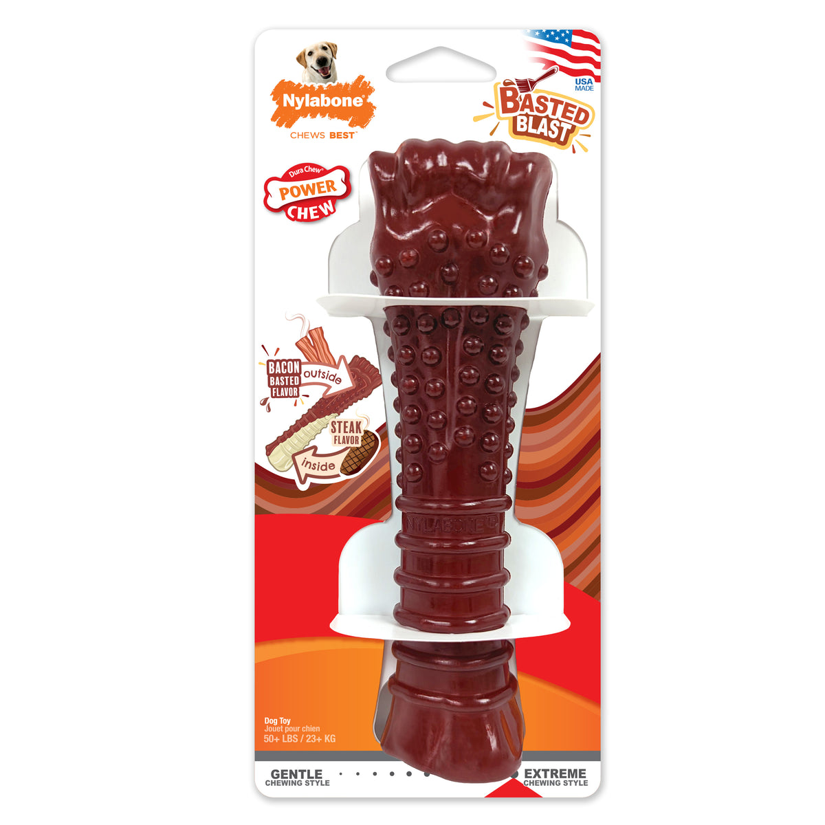 Nylabone Power Chew Dog Toy Basted Blast Bone Steak & Bacon Flavour - X-Large/Souper