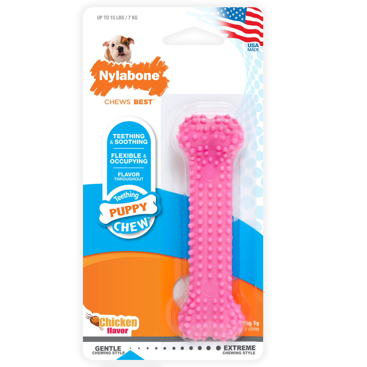 Nylabone Puppy Chew Toy Chicken Flavor - Pink