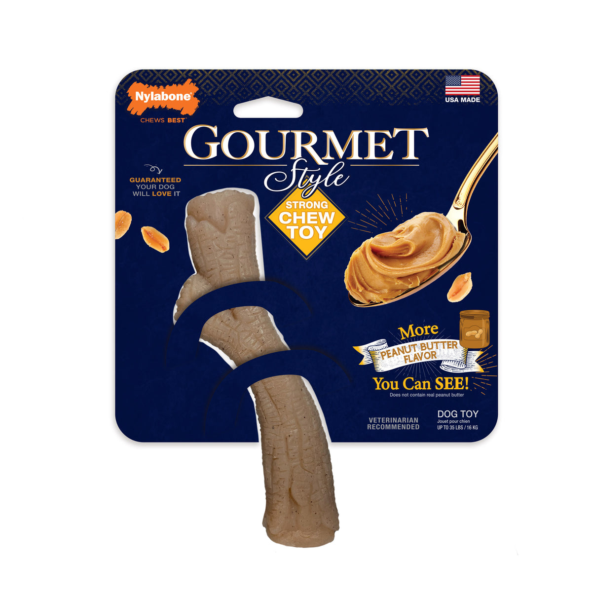Nylabone Gourmet Style Strong Stick Dog Chew Toy Peanut Butter Flavor - Medium/Wolf