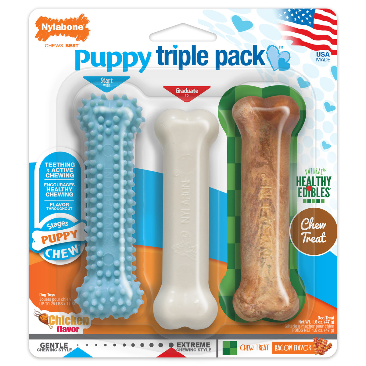 Nylabone Puppy Chew Toys Triple Pack - Blue
