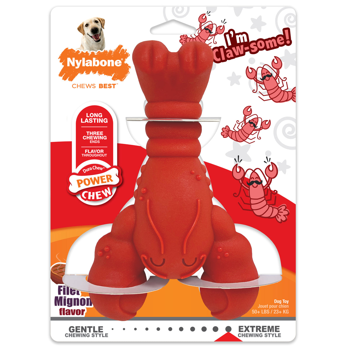 Nylabone Power Chew Lobster Dog Toy Filet Mignon Flavor - X-Large/Souper