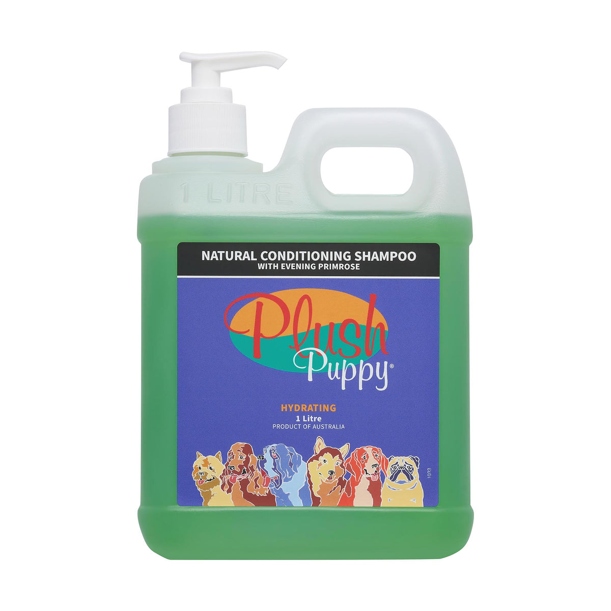Plush Puppy Natural Conditioning Shampoo with Evening Primrose 1 litre pump bottle, front of pack
