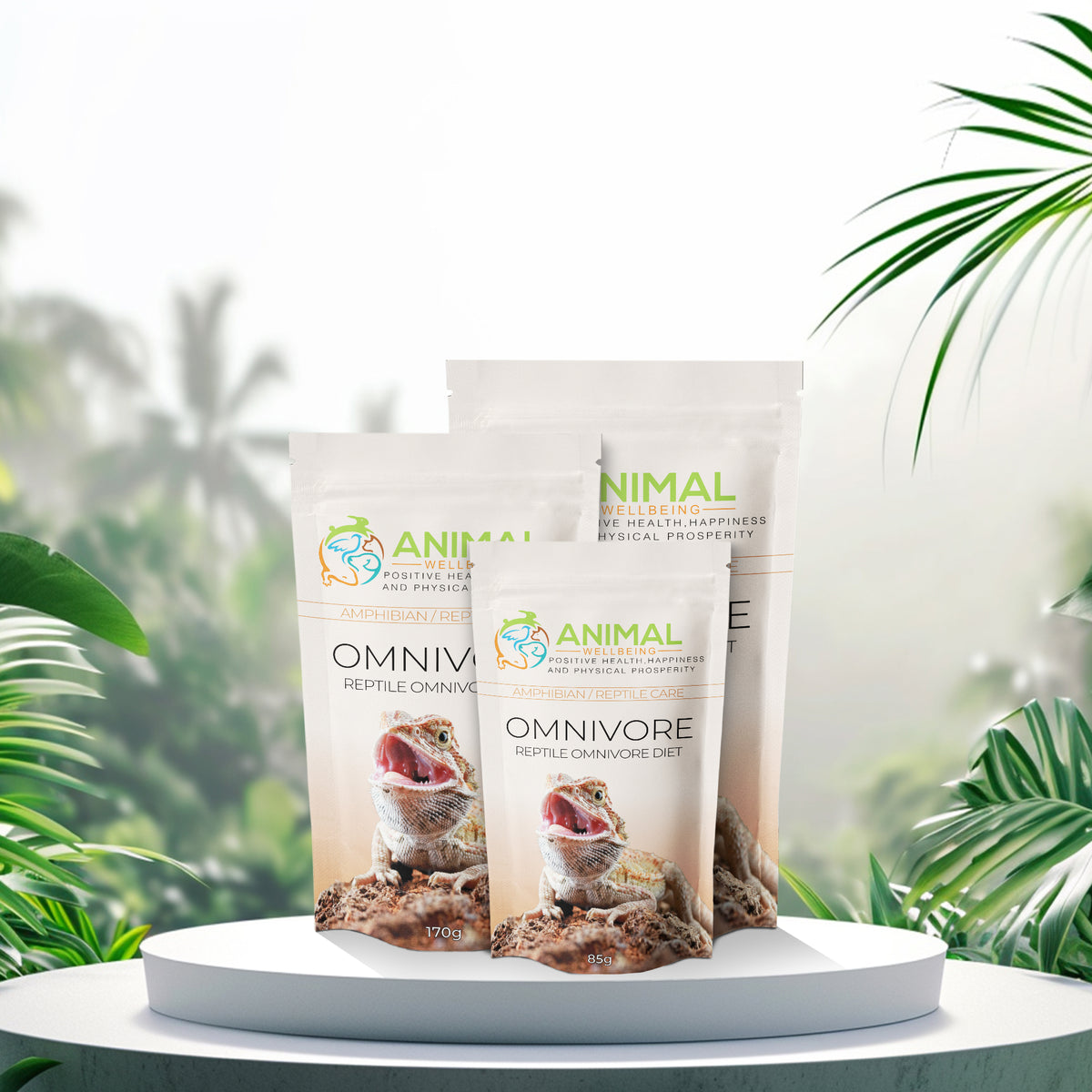 Animal Wellbeing Omnivore Reptile Diet tubs, 85g and 170g