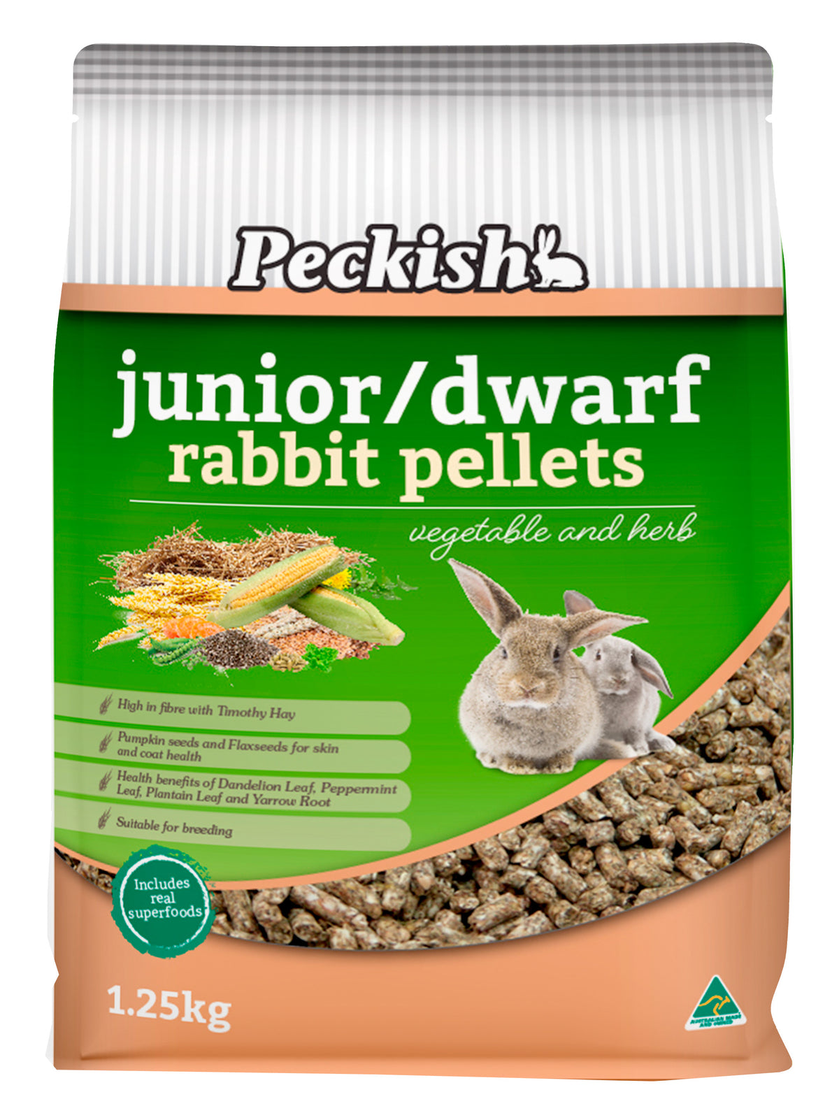 Peckish Dwarf Rabbit Pellets 1.25kg bag front | PeekAPaw Pet Supplies