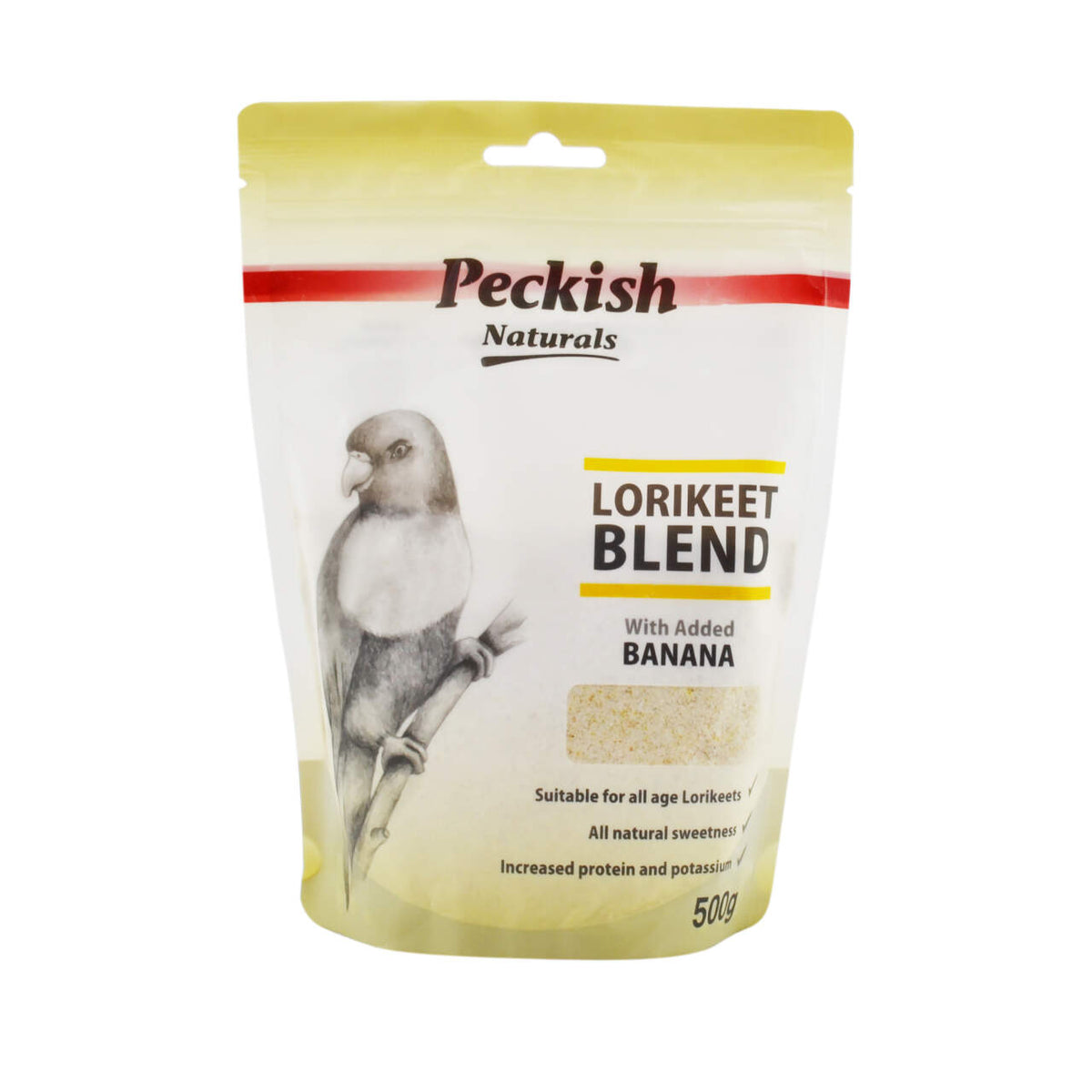 Peckish Adult Lorikeet Banana Blend 500g bag front | PeekAPaw Pet Supplies