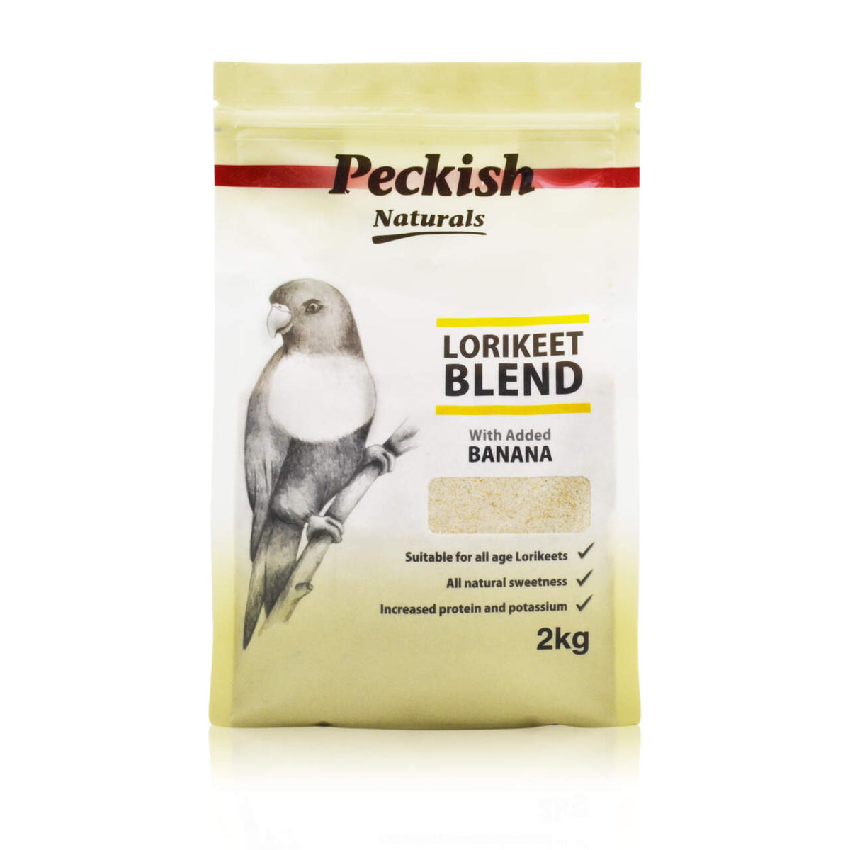 Peckish Adult Lorikeet Banana Blend 2kg bag front | PeekAPaw Pet Supplies