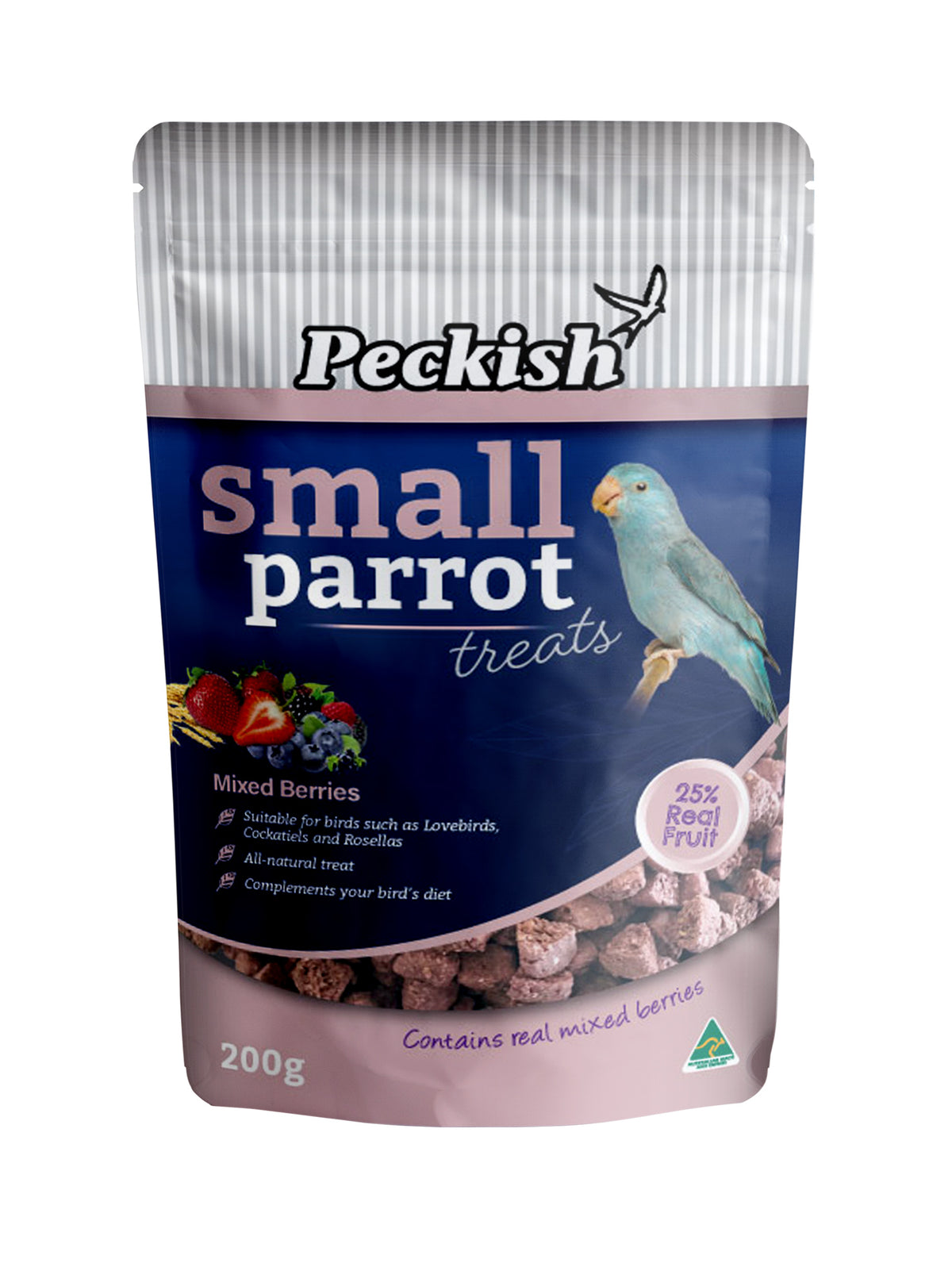 Peckish Small Parrot Mixed Berries Treats 200g pack front | PeekAPaw Pet Supplies