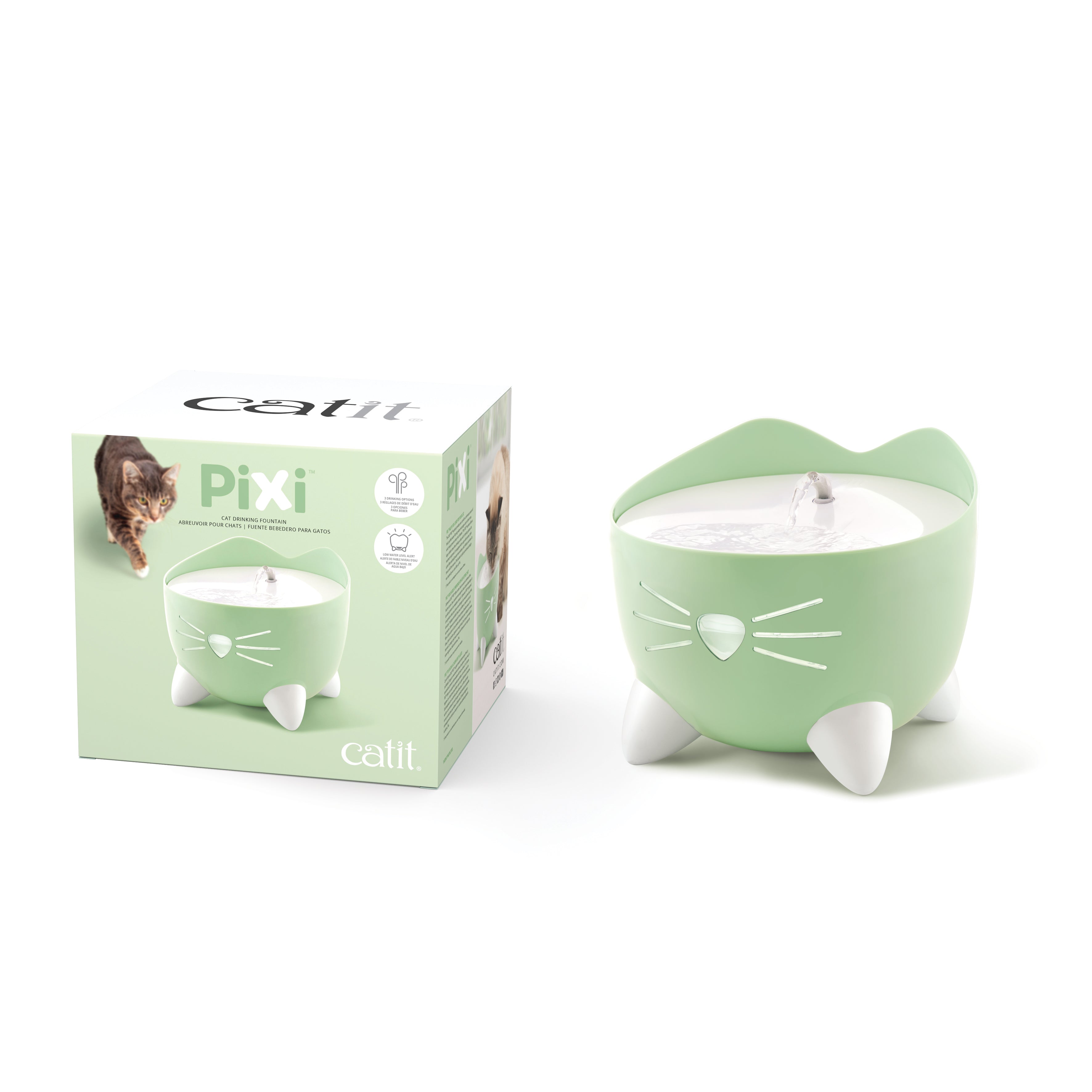 Catit Pixi cat drinking fountain in sage green, 2.5L