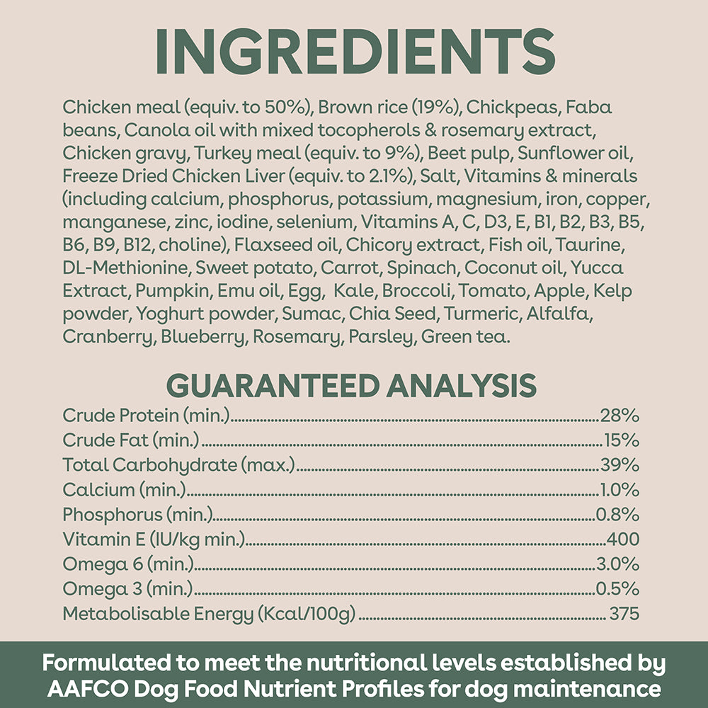Pure Life Adult Chicken & Turkey raw-coated kibble ingredients panel