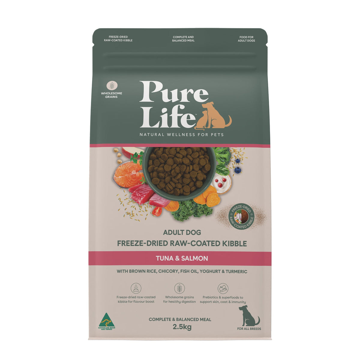 Pure Life Freeze-Dried Raw-Coated Adult Tuna & Salmon 2.5kg bag front