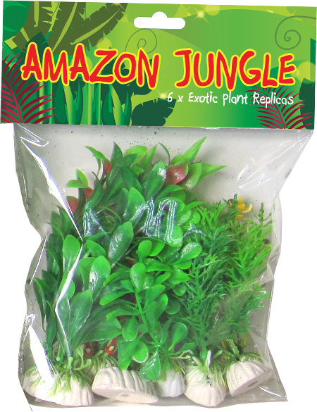 Amazon Jungle mixed plastic aquarium plants 6 pack, 10cm