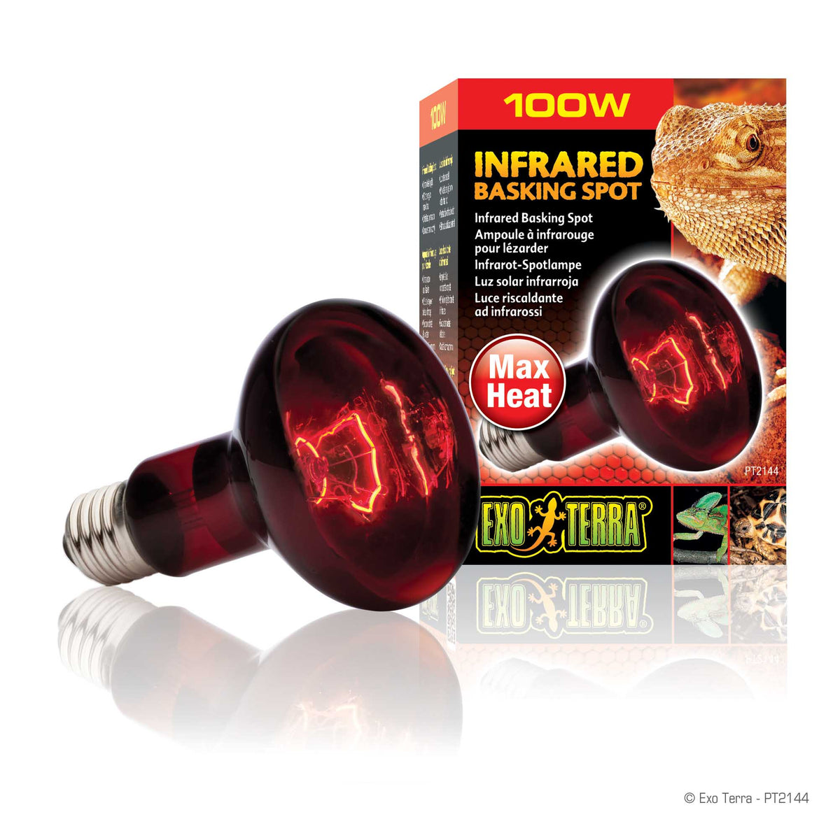 Exo Terra Heat Glo Infrared Heat Lamp 100W red glass reflector bulb | PeekAPaw Pet Supplies