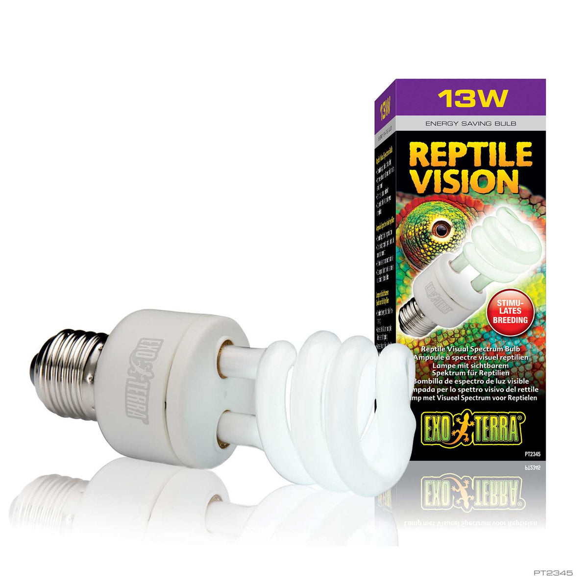 Exo Terra Reptile Vision 13W compact bulb in retail packaging