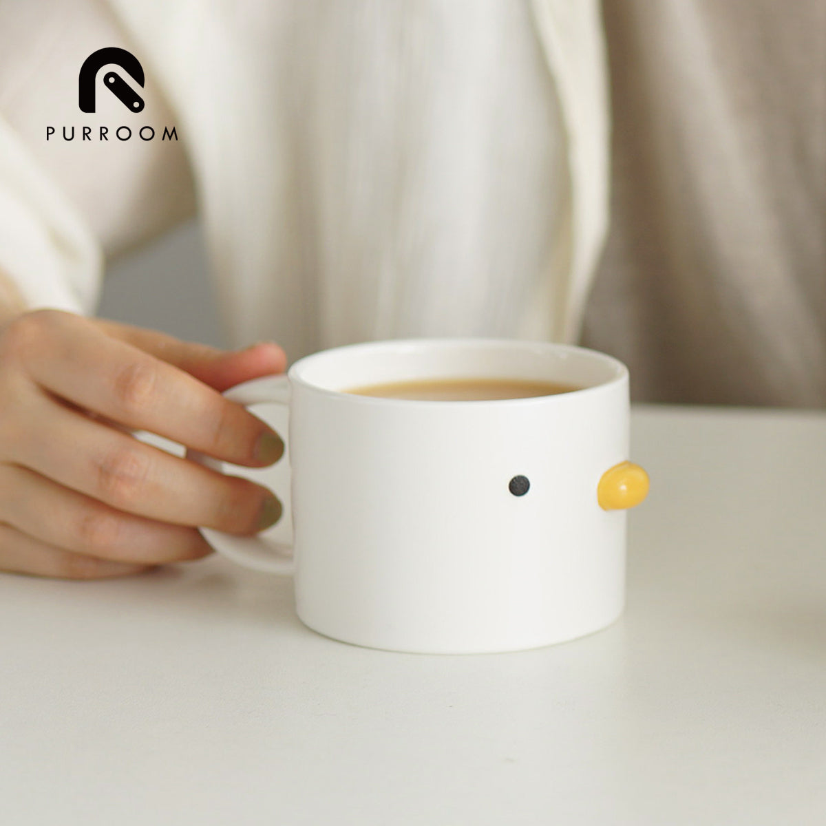 Purroom Chick Ceramic Coffee Cup, 200 ml white ceramic cup with chick face