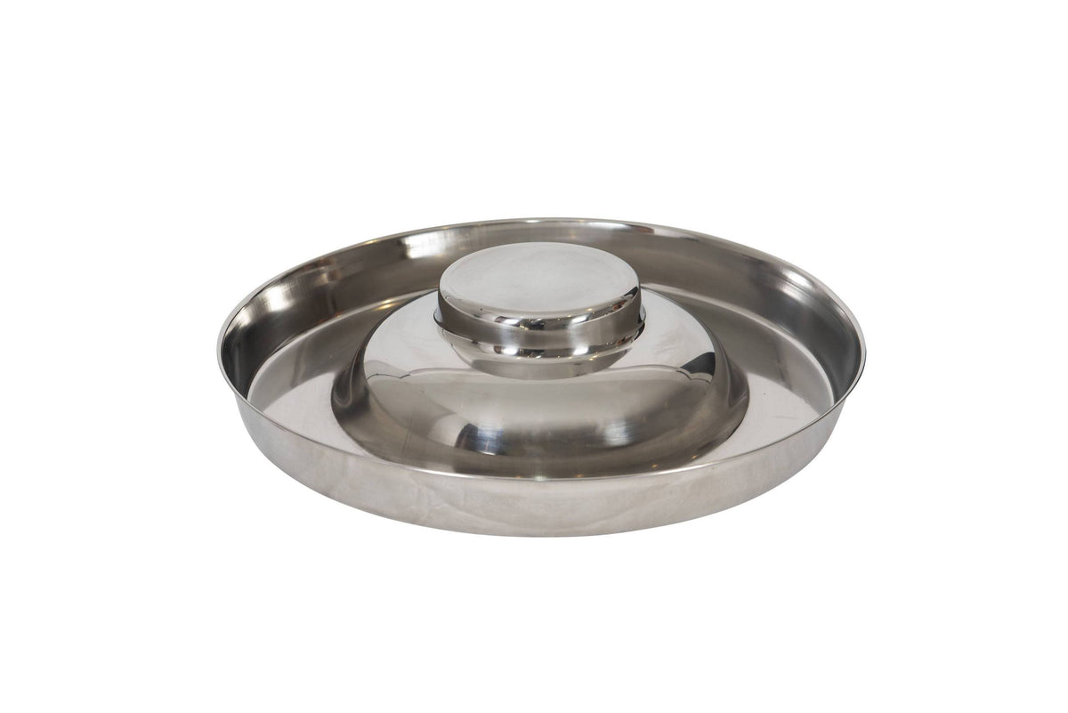 Superior Pet Goods stainless steel Puppy Bowl viewed from the side, divided saucer