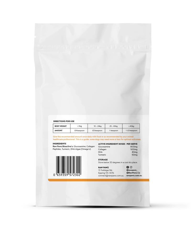 Raw Pawz Joint Support Health Functional Dog Meal Topper back of pack