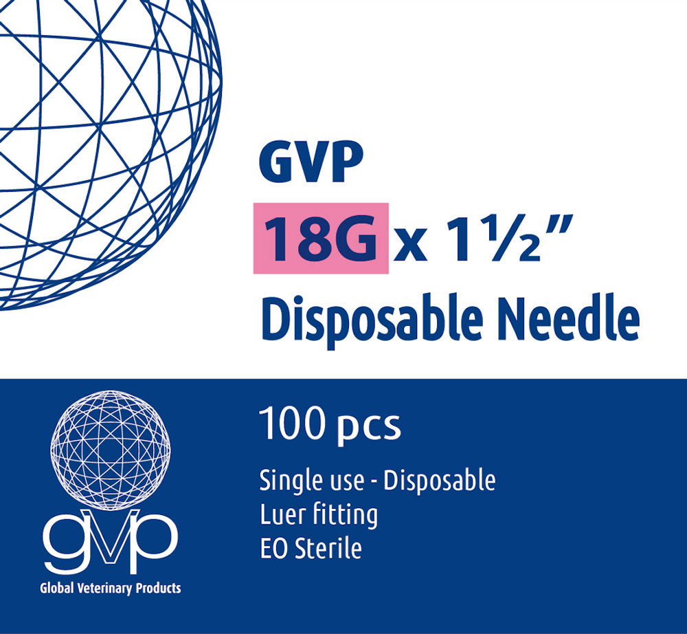 GVP Hypodermic Needles - 18G x 38mm, Box of 100