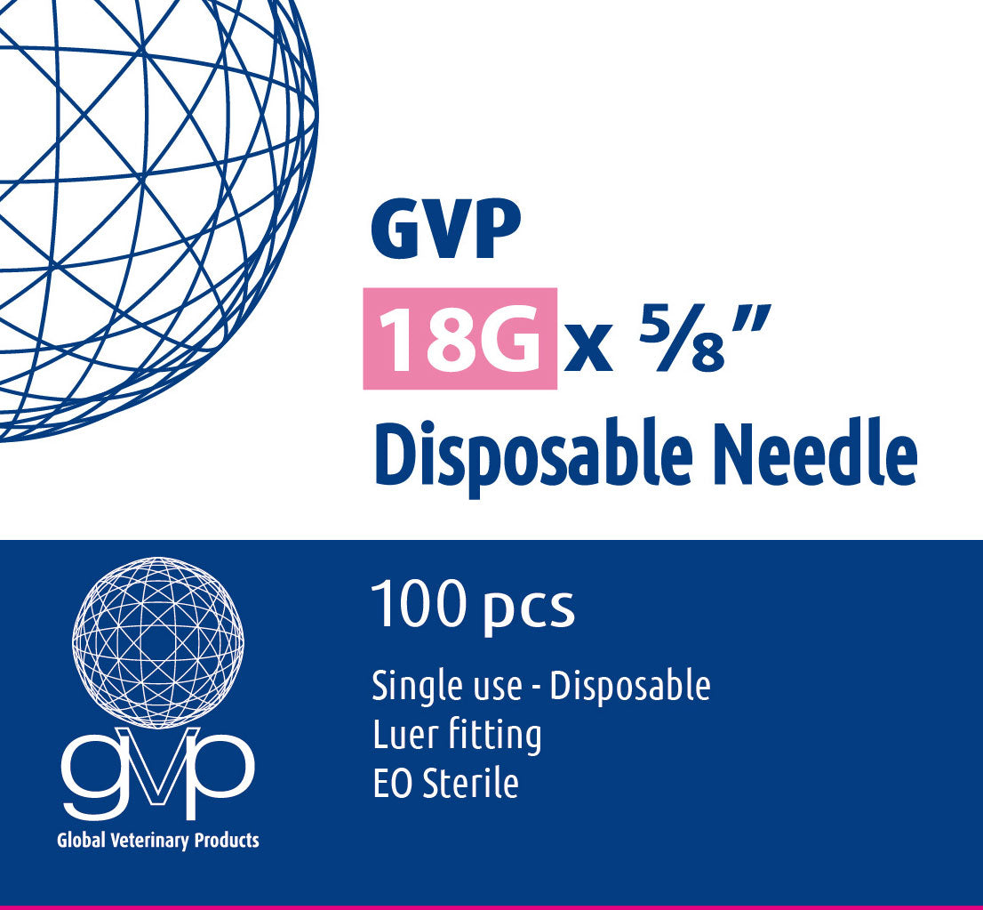 GVP Hypodermic Needles - 18G x 16mm, Box of 100
