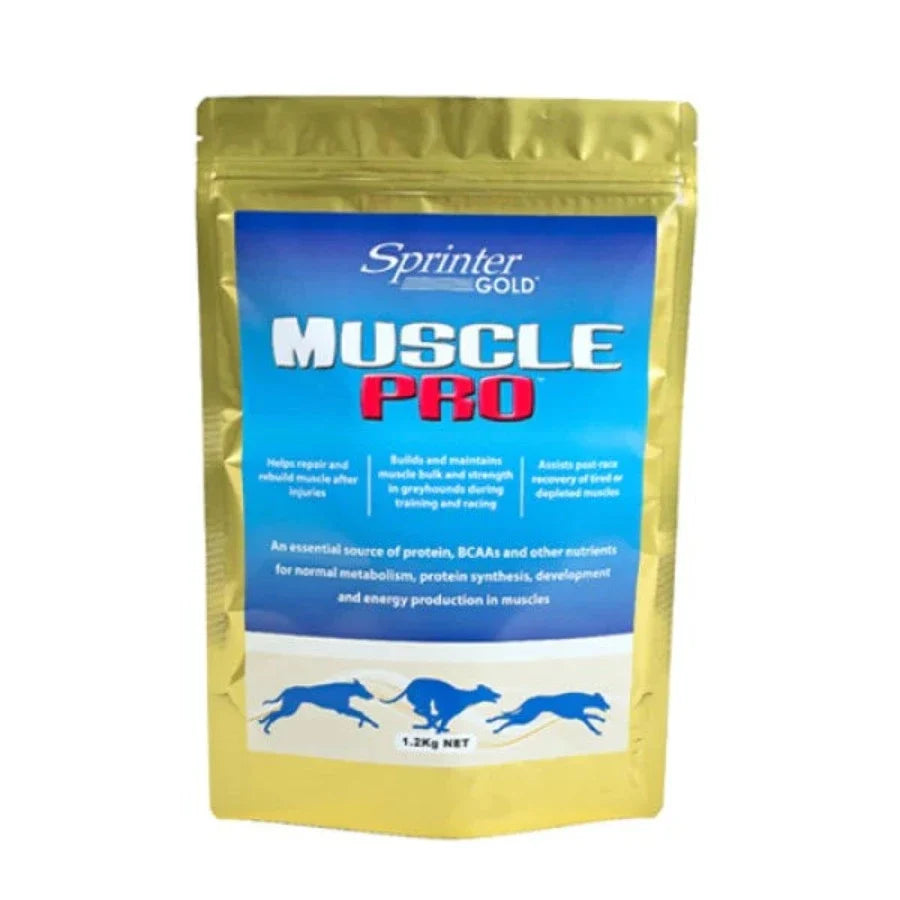 Sprinter Gold Muscle Pro greyhound muscle supplement tub front label