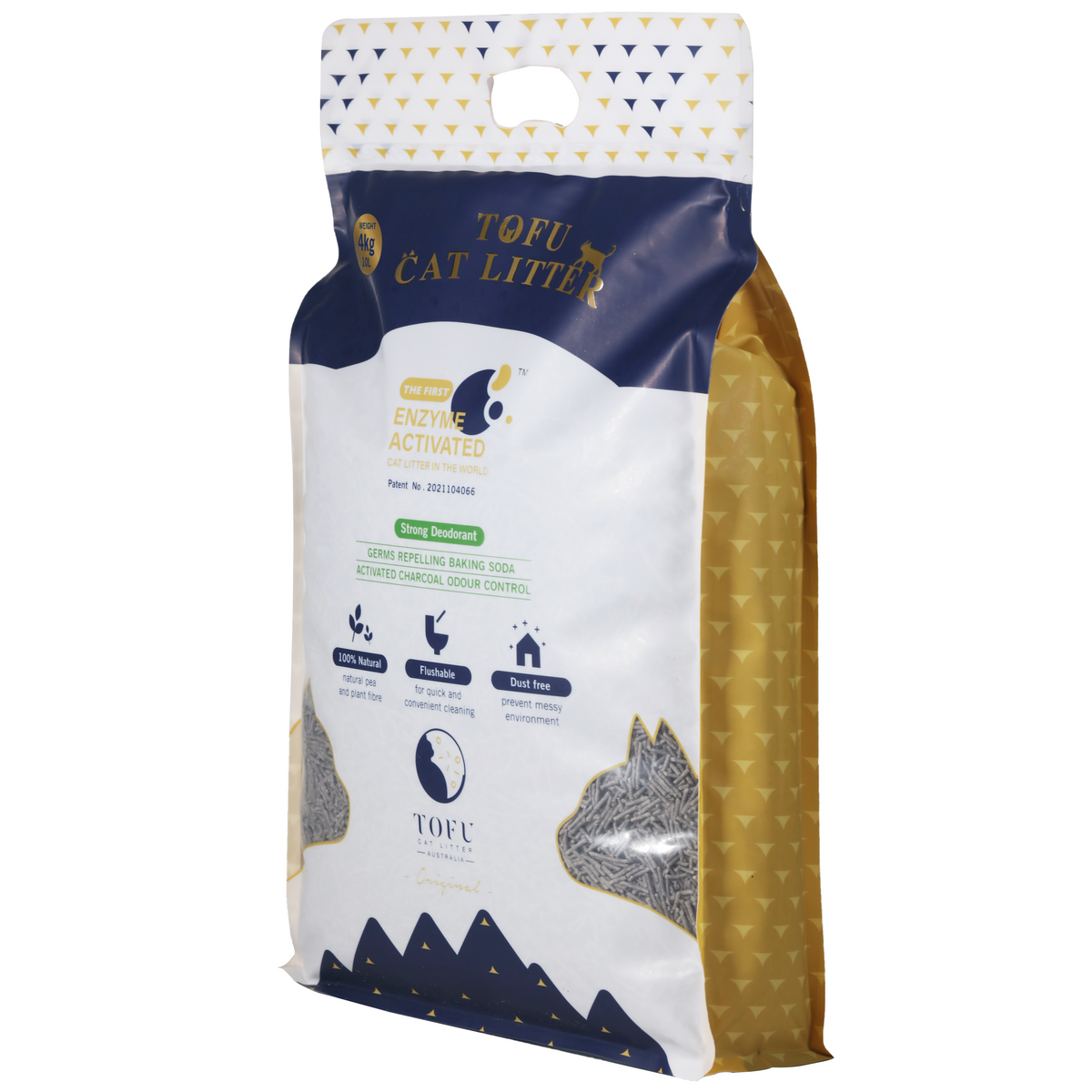 Tofu Cat Litter Australia Original 4kg bag at an angle, showing the gold side panel