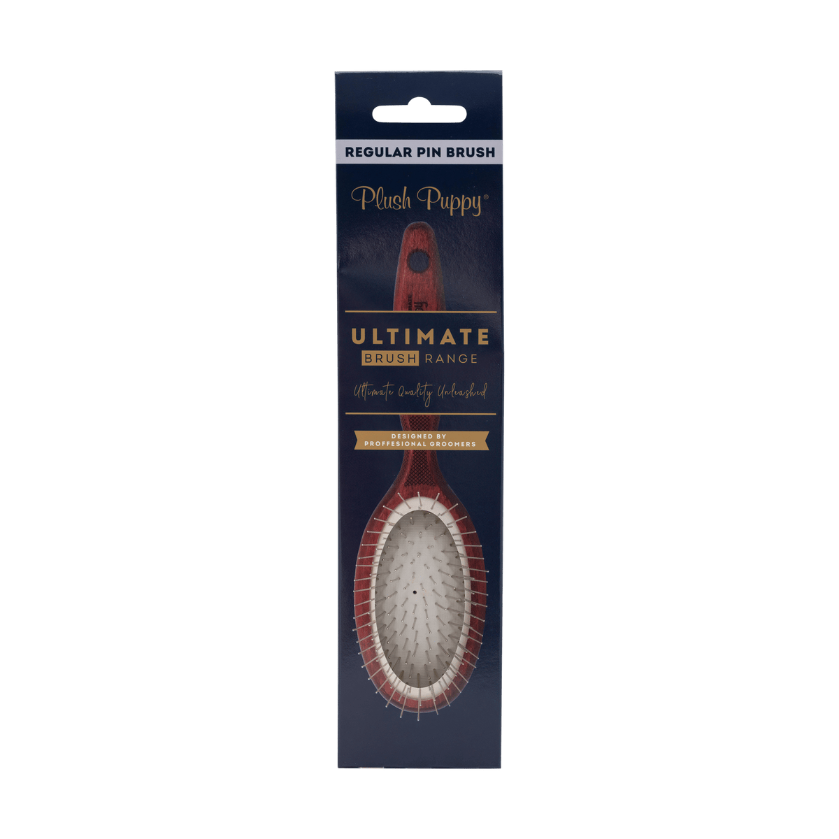 Plush Puppy Ultimate Pin Brush Regular – in its navy retail box
