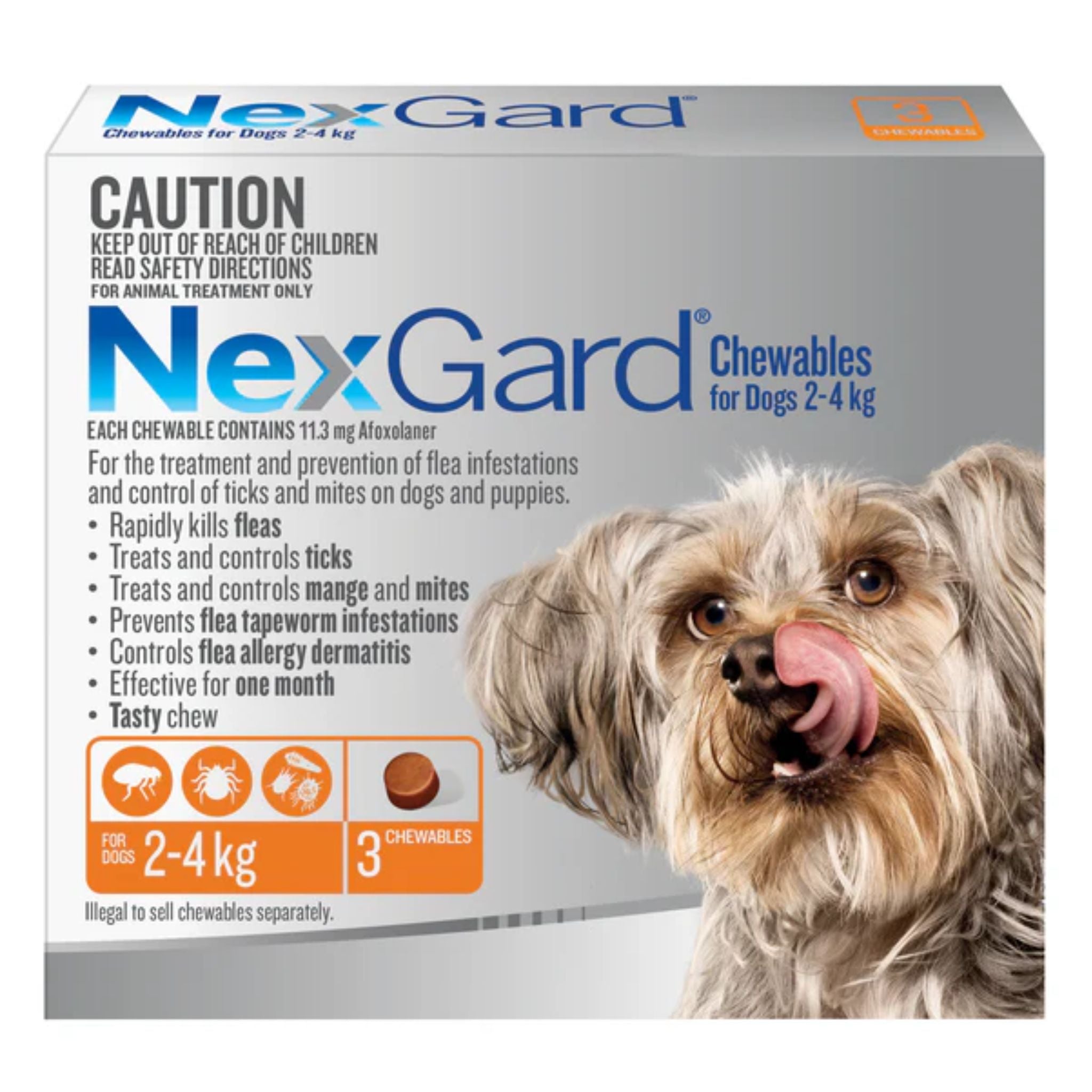 NexGard Chewables For Very Small Dogs 2-4kg Orange