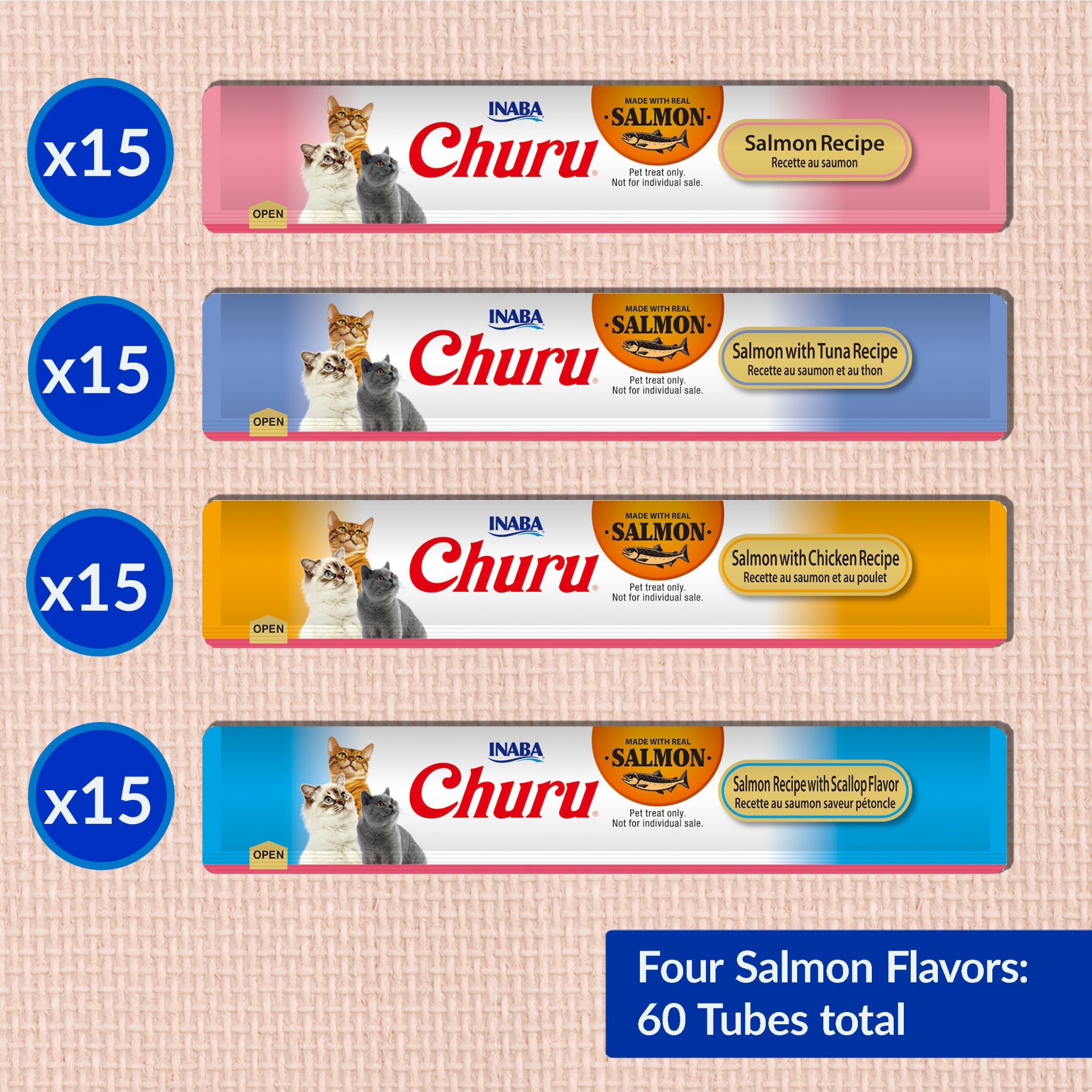 Inaba Cat Treat Churu Puree Salmon Varieties