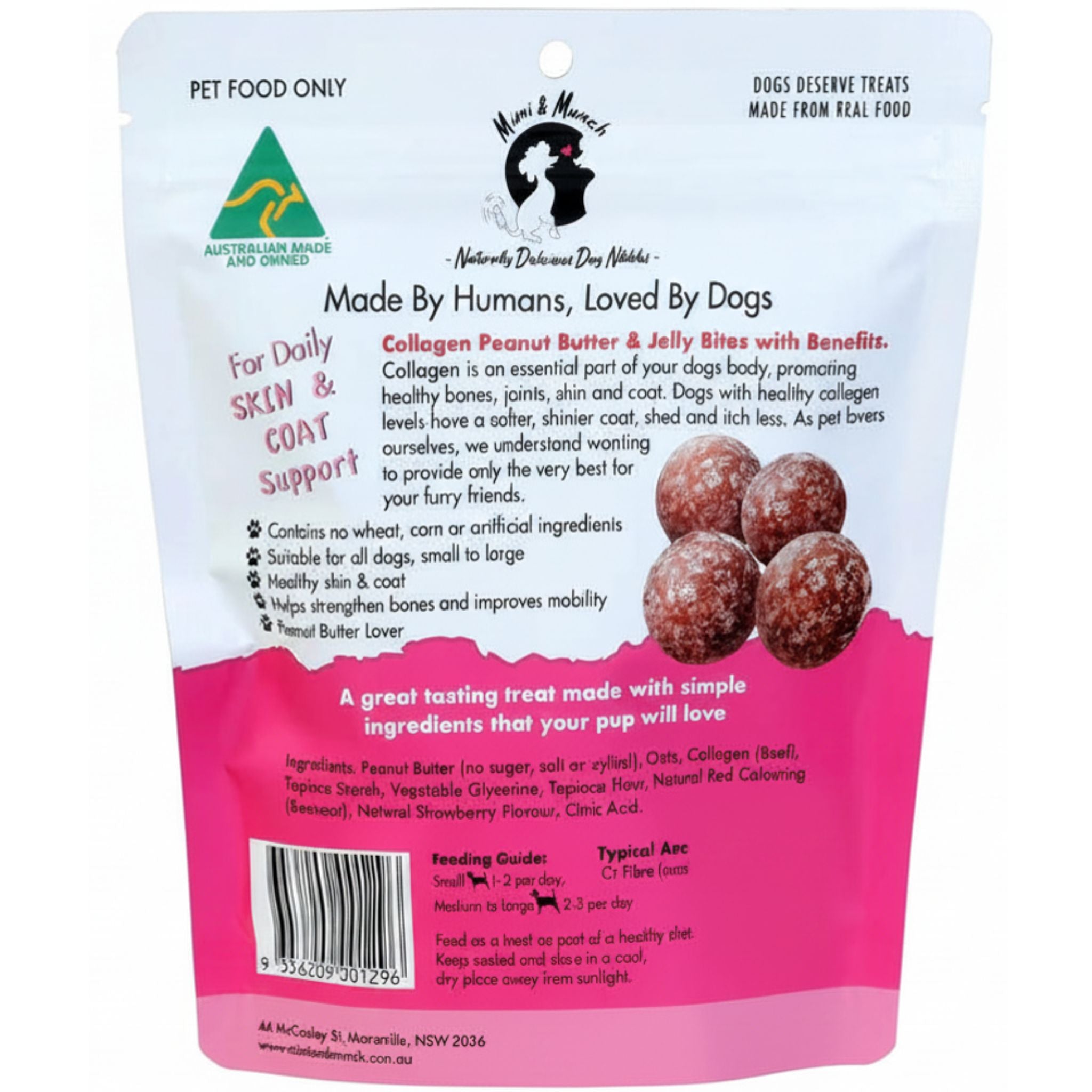 Mimi & Munch Collagen Peanut Butter & Jelly Bites Natural Dog Treats