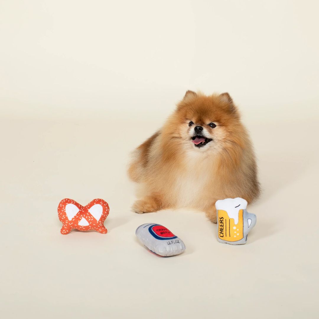 Fringe Studio Dog Toy Set Minis Beer & Pretzel 3 Pieces | PeekAPaw Pet Supplies