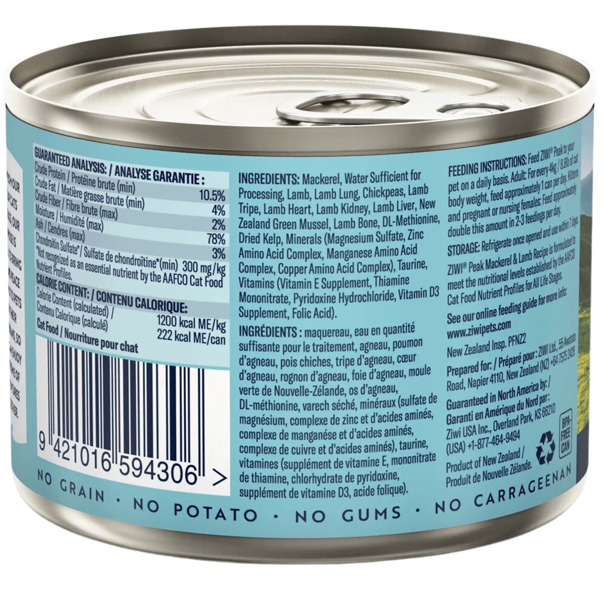 ZIWI Peak Cat Food Cans Mackerel and Lamb 185g | PeekAPaw Pet Supplies